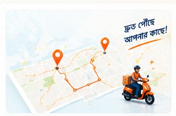 Delivery route map illustration with rider and location pins